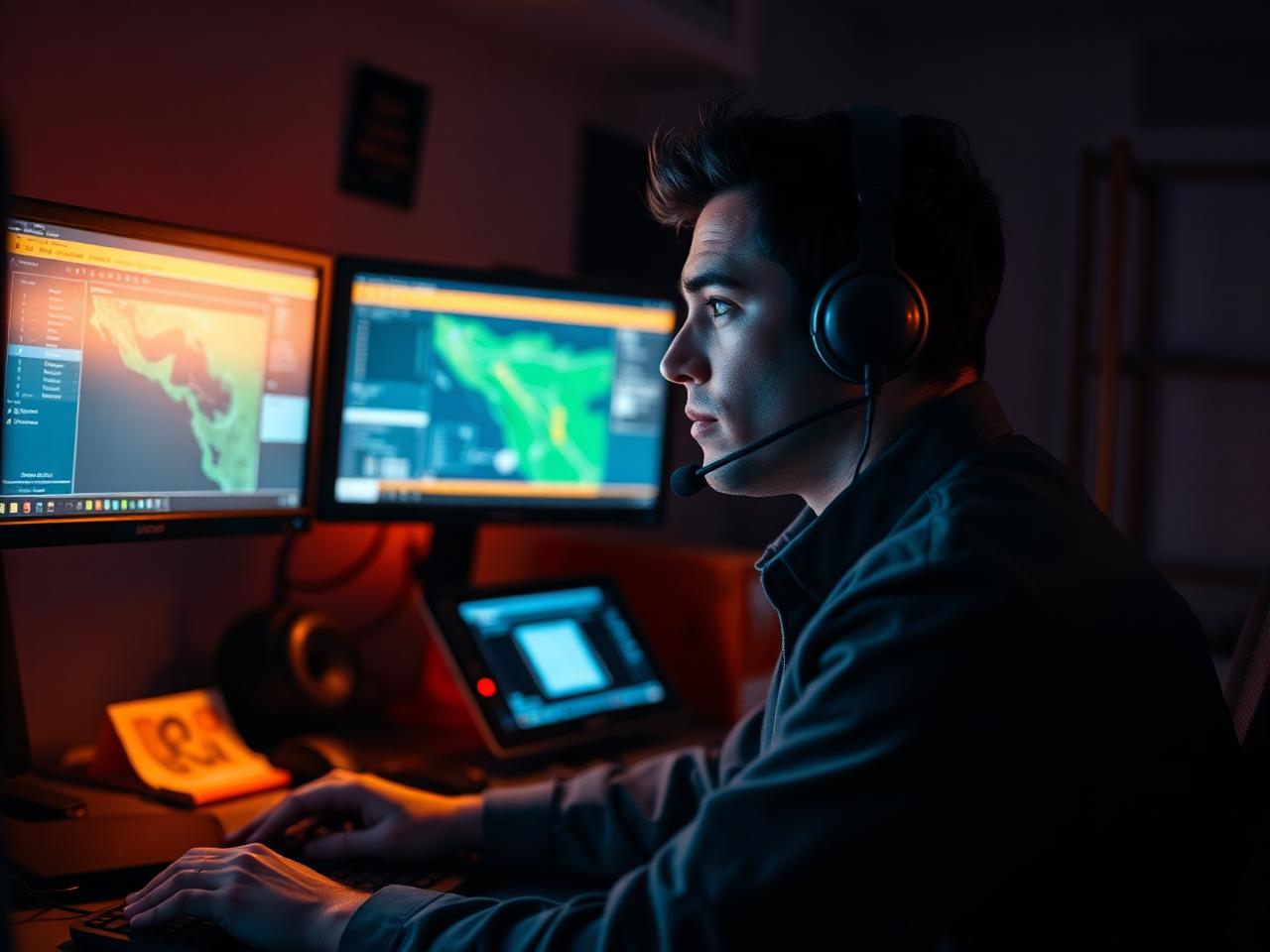 dispatcher reviewing a route on a monitor with a driver on headset