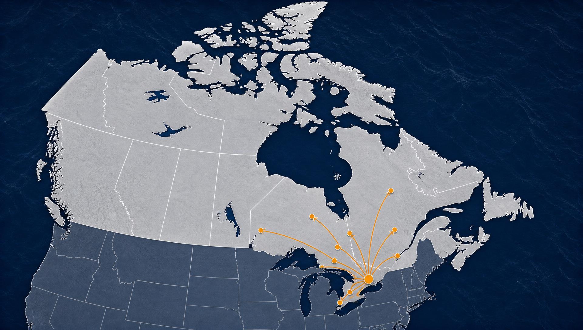map-style illustration of GTA with radiating direct-drive routes