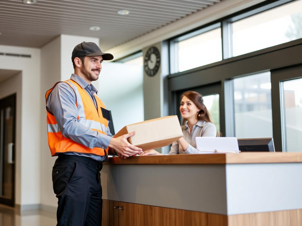 driver making a scheduled delivery to an institutional office